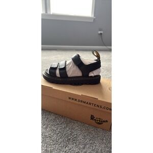Dr. Martens Klaire Boys Sz 2‎  Girls Sz 3 Black Strappy Sandal Hook & Loop NEW